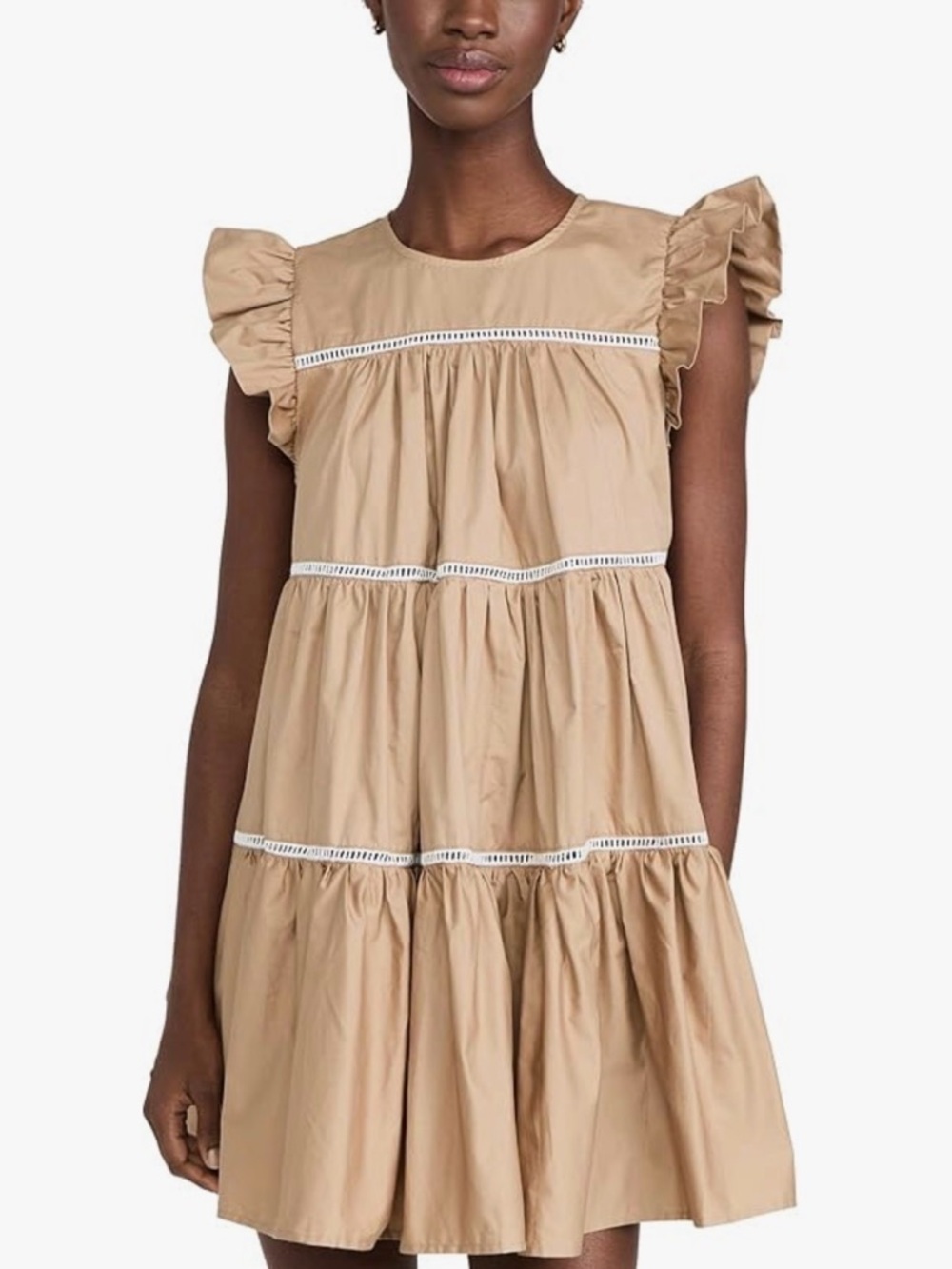 En Saison Edna Ruffle Tiered Babydoll Dress in Natural Color Size Medium NWT